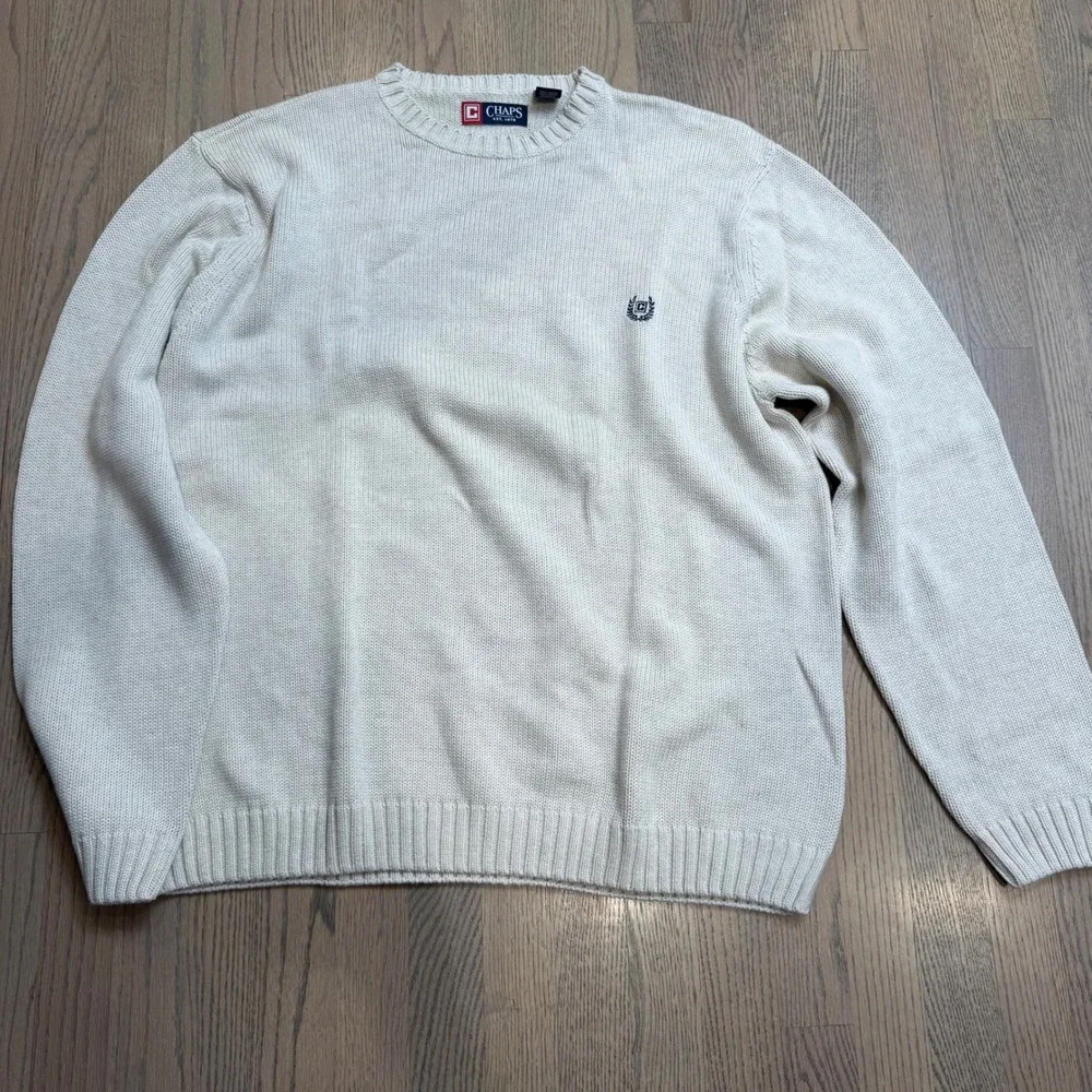 Chaps Mens XXL Cream 100% Cotton‎ Crew Neck Sweater Logo Long Sleeve Pullover